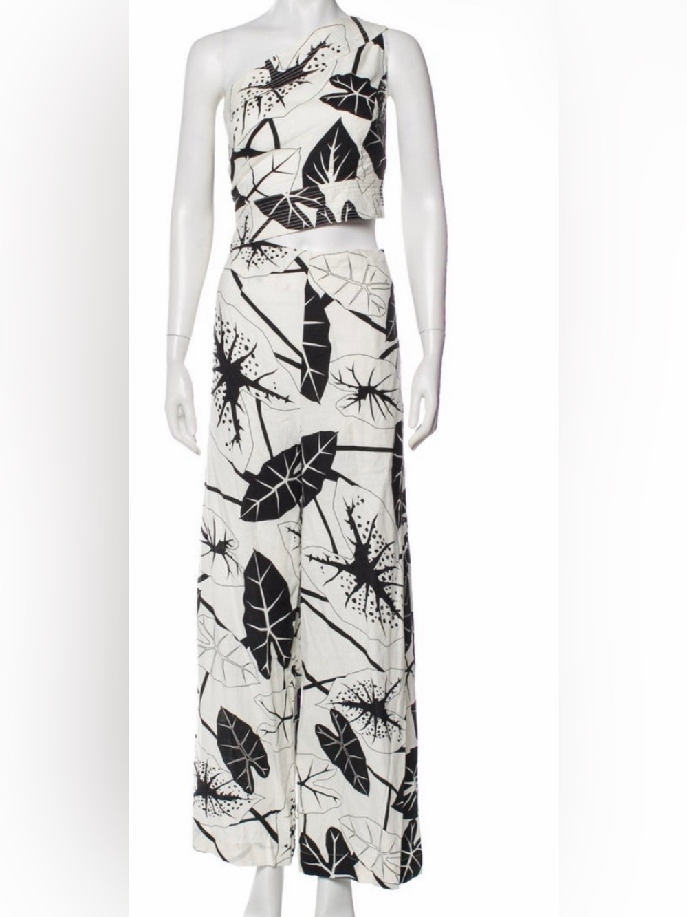 Farm Rio Graphic Leaves linen Jumpsuit White & Black Size Large